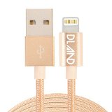 Apple MFi Certificated DLAND Golden Braided Aluminum USB Cable 33ft 1M 8-Pin Lightning USB Charge Tangle Free Heavy Duty Lightning Charger Cable Cord for iPhone 6 6 Plus 5S 5C 5 iPad Air iPad 4th Generation iPad Mini iPad Mini with Retina Display iPod Touch 5th Generation and iPod Nano 7th Generation