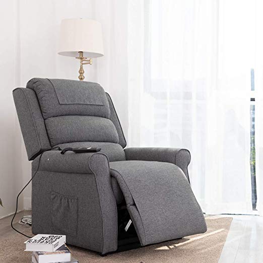 Irene House Power Modern Transitional Lift Chair Recliners with Soft Linen（Brushed ） Fabric (Grey)