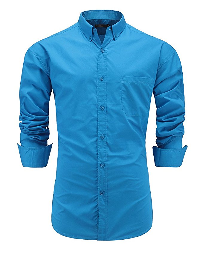 Emiqude Men's Casual Long Sleeve Solid Button Down Dress Shirt