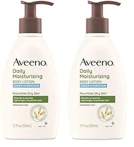 Aveeno Sheer Hydration Daily Moisturizing Fragrance-Free Lotion with Nourishing Prebiotic Oat, Fast-Absorbing Body Moisturizer for Dry Skin with Lightweight, Breathable Feel, 12 fl. oz (Pack of 2)