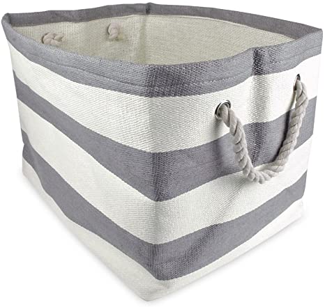 DII Oversize Woven Paper Storage Basket or Bin, Collapsible & Convenient Home Organization Solution for Office, Bedroom, Closet, Toys, & Laundry (Large – 17x15x12”), Gray Rugby Stripe (CAMZ35703)
