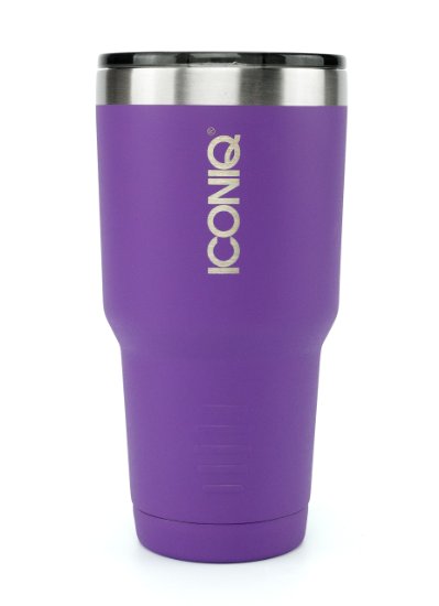 ICONIQ Stainless Steel Vacuum Insulated Tumbler with Retractable Lid Double Wall Insulation No Sweat Travel Mug 30 Ounce Purple