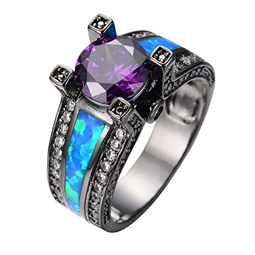 Rongxing Jewelry Purple Amethyst Black Gold Filled Opal Rings for Women Size 5-10