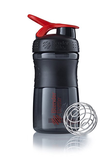 BlenderBottle SportMixer Tritan Grip Shaker Bottle, Transparent Black/Red, 20-Ounce