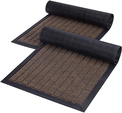 Lifewit 2 Pack Indoor Mat Door Mat Heavy Duty Non Slip Rubber Backing Doormat Entrance Low-Profile Rug Trap Dirt for Front Door, Entry, Garage, Patio, High Traffic Areas, 29.5×16.9 in, Brown