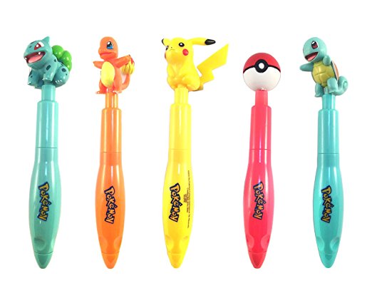 Pokemon Clicker Pens (5 Pack) - Pikachu, Charmander, Bulbasaur, Squirtle, Pokeball