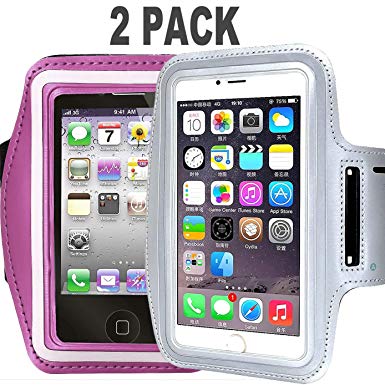 CaseHQ [2pack] Water Resistant Running Sports Armband Phone Case Reflective with Key Holder for Workout for iPhone X 8 7 Plus, 6 Plus, 6S Plus (5.5-Inch), Galaxy S6/S5, Note 4 (Silver Pink)