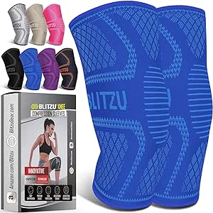 BLITZU 2 Pack Knee Brace, Compression Knee Sleeves for Men, Women, Running, Working out, Weight Lifting, Sports. Knee Braces Support for Knee Pain Meniscus Tear, ACL, Arthritis Pain Relief. Blue S