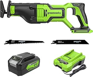 Greenworks 24V Brushless (1-1/8") Cordless Reciprocating Saw (2,700 SPM), 4.0Ah USB Battery and Charger Included