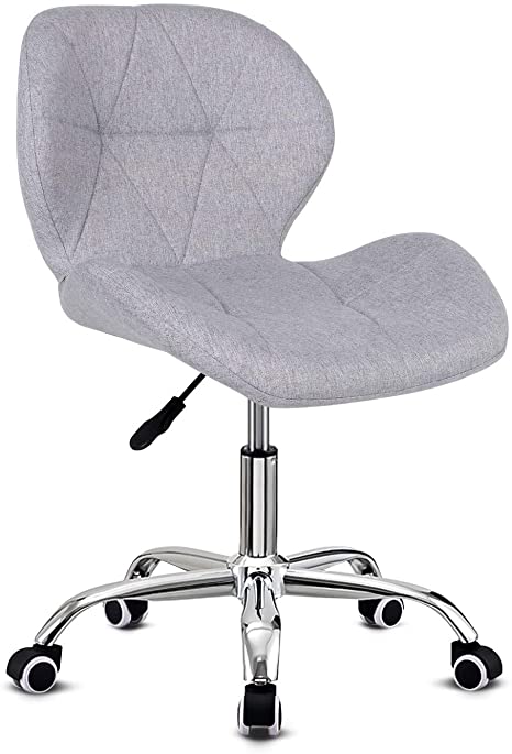 Grey Desk Chair,Comfy Fabric Computer Chair Adjustable Height Office Chair with Chrome Base Padded Swivel Chair,Home/Office Furniture