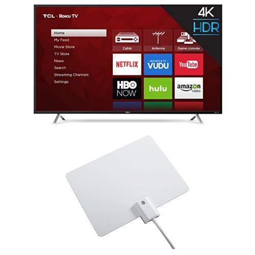 TCL 55S405 55-Inch 4K Ultra HD Roku Smart LED TV (2017 Model) with Winegard FlatWave Micro FL-2000 Digital HD TV Indoor Antenna