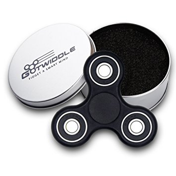 GoTwiddle Spinner Fidget Toy Triangle Hand Spinner - Premium Ultra High Speed Bearing - for Calm and Focus - ADHD Autism - Kids Adult - Spin 2-4 Minutes - Black (Becky)