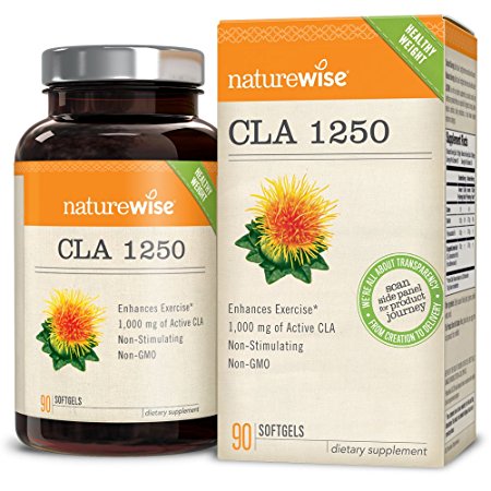 NatureWise CLA 1250, High Potency, Natural Weight Loss Exercise Enhancement, Increase Lean Muscle Mass, Non-Stimulating, Non-GMO, Gluten-Free, 100% Safflower Oil,  90 count