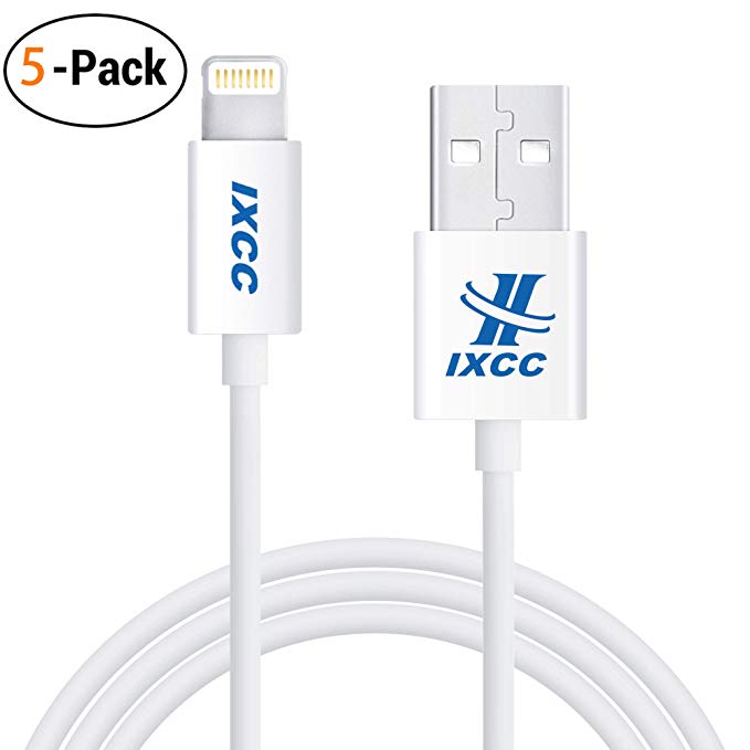 [5Pack] Lightning Cable 3ft, iPhone Charger Cable, for iPhone X, 8, 8 Plus, 7, 7 Plus, 6s, 6s Plus, 6, 6 Plus, SE 5s 5c 5, iPad Air 2 Pro, iPad Mini 2 3 4, iPad 4th Gen [Apple MFi Certified]