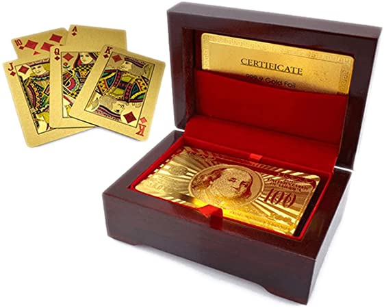 Luxurious 24K Gold Plated Playing Cards Case and Certificate With Wooden Gift Box | Make Your Magic Tricks More Luxurious & Creative Family & Friends