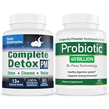 Longevity Complete Detox PM   Longevity Probiotic Value Pack - Whole Body Detox with Support for Deeper Sleep & Better Relaxation;   40 Billion CFUs for Digestive Health ;