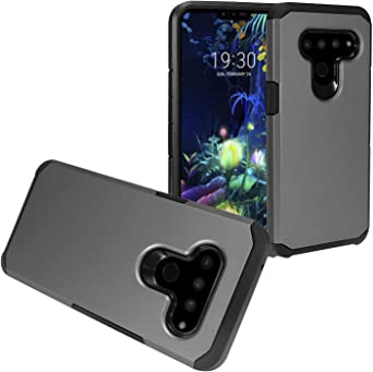 Z-GEN - Compatible with LG V50 ThinQ - Rubberized Hybrid Phone Case   Tempered Glass Screen Protector - AH2 Gray