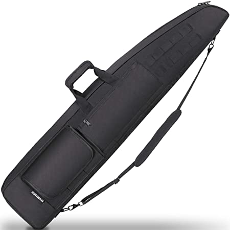 HUNTSEN Double Rifle Bag Soft Outdoor Tactical Carbine Cases 0.7in Padded Gun Case Bag with Adjustable Sling, Multiple Pouches
