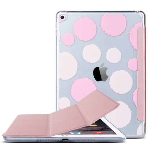 iPad Air 2 Case, ULAK [Polka Dot] Folio Slim Smart Case Cover with Trifold Stand and Magnetic Auto Wake & Sleep Function for iPad Air 2 / iPad 6th Generation (Rose Gold)