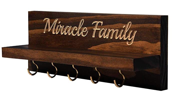 Personalized Carved Wall Mounted Key Holder - Key Rack Holder - Solid Wood