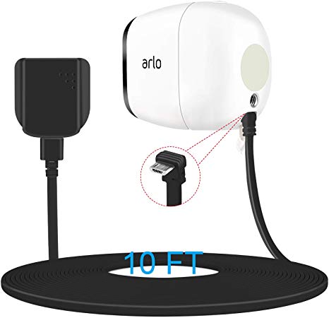 10FT Weatherproof Outdoor Power Cable for Arlo Pro and Arlo Pro 2 with Quick Charge 3.0 Power Adapter Compatible with Arlo Pro, Arlo Pro 2, Arlo Go, Other Home Camera (Micro USB), 1 Set, Black