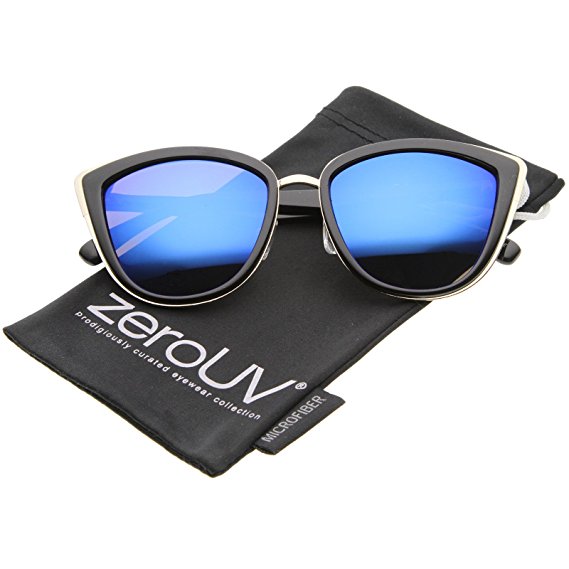 zeroUV - High Fashion Metal Outer Frame Color Mirror Lens Oversized Cat Eye Sunglasses 55mm