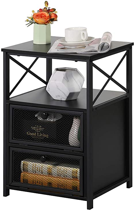 VECELO Night Stand, End Side Table with Storage Space and Door,Modern Nightstands for Living Room,Bedroom, Black