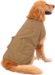 HDE Canvas Dog Vest Waterproof Jacket Cold Weather Coats for S-XL Dogs Brown - L