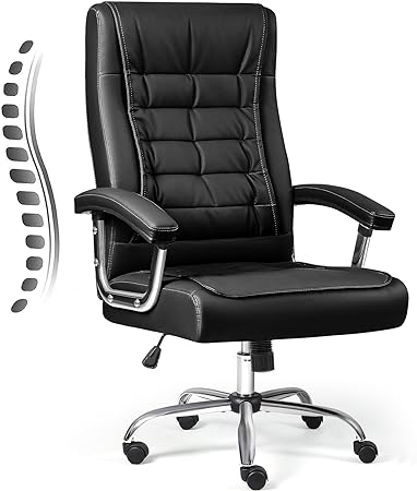 LEMBERI Office Desk Chair, Spring Seat Executive Office Chairs, Ergonomic High Back Computer Chair, Big and Tall Swivel Adjustable Height PU Leather Chairs with Padded Armrest (Black)