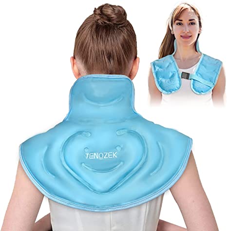 Neck Shoulder Ice Pack, Large Hot & Cold Compress Shoulder Therapy Wrap -Reusable Gel Cold Pack Wrap for Upper Back Pain Relief, Swelling, Injuries, Cooler, Bruises-Flexible Microwaveable Heating-Blue