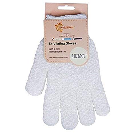 1 Pair EvridWear Gentle Exfoliating Hydro Bath Gloves for Shower and Bath, Use for Cleansing, Body Scrubs, Massage and as a Spa Scrubber (Light Exfoliating, Natural white)