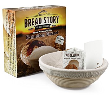Banneton Proofing Basket Set 10 inch Round – Brotform Handmade Unbleached Natural Cane Bread Baking Kit with Cloth Liner & Dough/Bowl Scraper   FREE Bread Baking Ebook