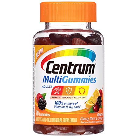 Centrum Adults MultiGummies (70 Count, Natural Cherry, Berry, Orange Flavor) Multivitamin / Multimineral Supplement Gummies