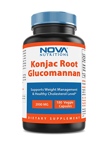 Konjac Root 2000 mg per serving 180 Vcaps by Nova Nutritions (Also Known as Glucomannan root)
