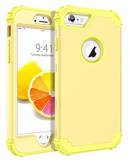 BENTOBEN iPhone 6S Case, iPhone 6 Case, 3 in 1 Heavy Duty Rugged Hybrid Hard PC Soft Silicone Bumper Shockproof Non-Slip Protective Case Cover for Apple iPhone 6S/iPhone 6 (4.7 Inch), Yellow Lemon