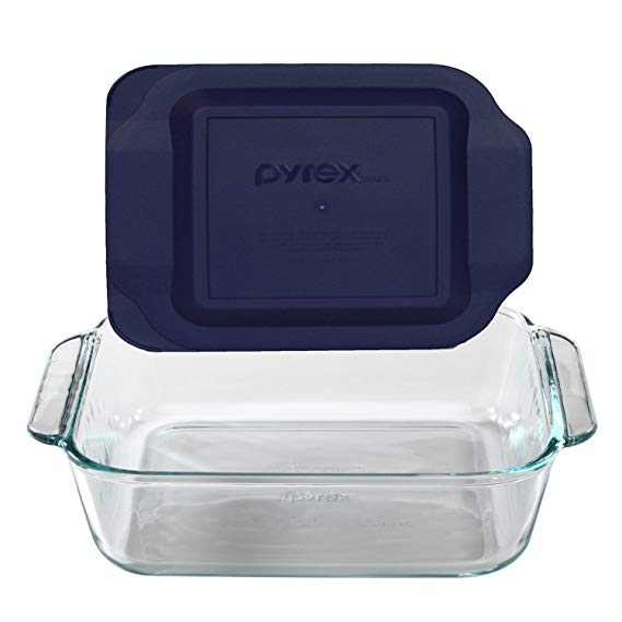 Pyrex 8" Square Baking Dish with Blue Plastic Lid