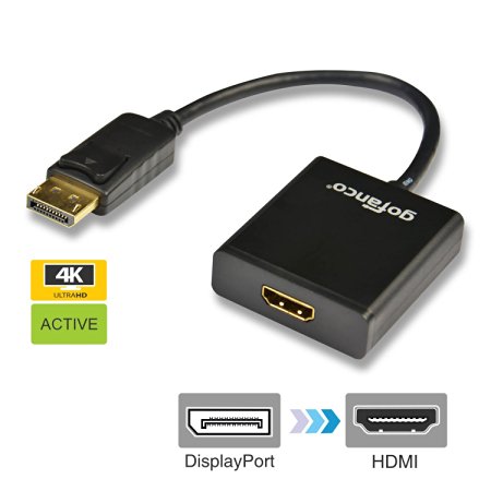 gofanco Gold Plated DisplayPort to HDMI Active Converter for 4K UltraHD Display/Monitor - Eyefinity Compatible, DisplayPort 1.2 - Black MALE to MALE - MULTIPLE SCREENS Supported for Gaming