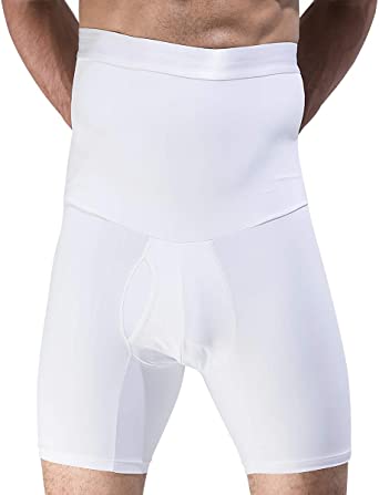 Shaxea Men's Shapewear High Waist Tummy Abdomen Leg Control Shorts Anti-Curling Slimming Body Shaper Underwear Boxer Brief