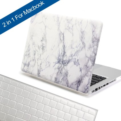 Macbook Air 11 Case, Topinno Hard Shell Print Frosted Case & Keyboard Cover for Macbook Air 11 (Model: A1370/A1465) - White Marble Rubber Coated Cover