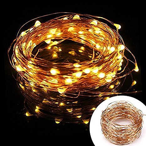 Kabi LED String Lights Copper Wire Lights, Waterproof Starry String Lights, Decor Rope Lights For Seasonal Decorative Christmas Holiday, Wedding, Parties(100 Leds, 34 ft, Warm White)
