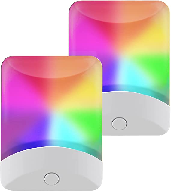 GE Color-Changing LED Night Light, 2 Pack, Plug-in, Dusk-to-Dawn, Home Décor, for Kids, Ideal for Bedroom, Bathroom, Nursery, Kitchen, Basement, White Base, 46722