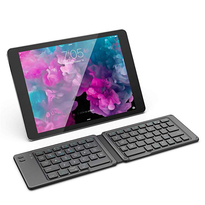 iClever Bluetooth Keyboard - Foldable Keyboard (Sync Up to 3 Devices) with Portable Pocket Size, Rechargeable Multi Device Folding Keyboard for iPad iPhone Mac Tablet Laptop Android Phone Windows iOS