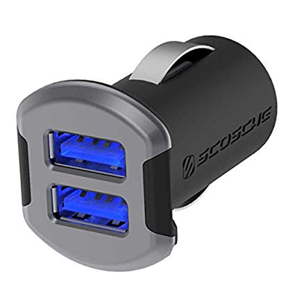 SCOSCHE USBC242MSG ReVolt Compact Dual Port USB High Speed Universal Car Charger with Illuminated LED Backlight - 12 Watts/2.4 Amps Per Port (24W/4.8A Total Output) - Space Gray