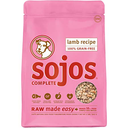 Sojos Complete Natural Grain Free Dry Raw Freeze Dried Dog Food Mix, Lamb, 2-Pound Bag
