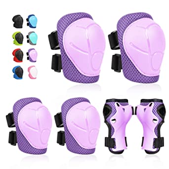 SKL Knee and Elbow Pads for Kids Toddler Protective Gear Set 3 in 1 Knee Pads with Wrist Guards for Skating Cycling Skateboard Scooter Children Aged 3-8 [Upgraded] Purple