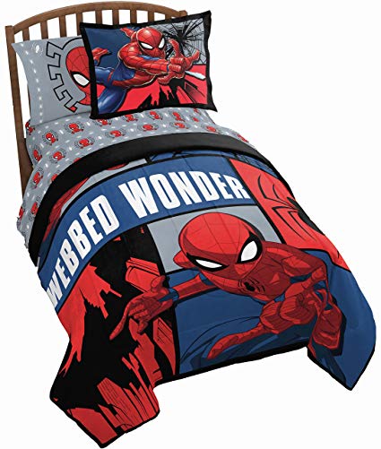 Marvel Spiderman Webbed Wonder 5 Piece Twin Bed Set - Includes Reversible Comforter & Sheet Set - Bedding Features Spiderman - Super Soft Fade Resistant Polyester - (Official Marvel Product)