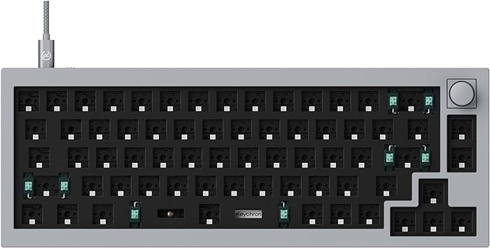 Keychron Q2 Wired Custom Mechanical Keyboard Barebone Knob Version, QMK/VIA Programmable Macro, Compatible with Mac Windows Linux, Hot-Swappable 65% Layout, Double-Gasket DIY Kit - Grey