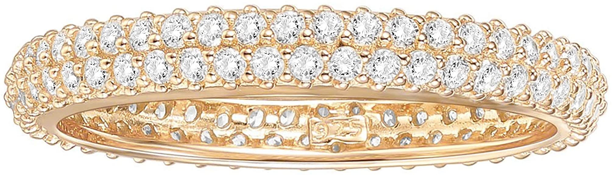 PAVOI 14K Gold Plated Sterling Silver Cubic Zirconia Double Row Eternity Band for Women