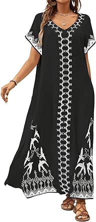 Bsubseach Embroidered Kaftan Dresses for Women Swimsuit Cover Ups Beach Caftan Maxi Dress