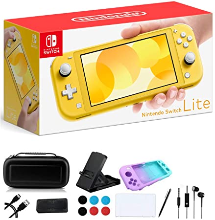 Newest Nintendo Switch Lite - 5.5" Touchscreen Display, Built-in Plus Control Pad, iPuzzle 9-in-1 Carrying Case, Built-in Speakers, 3.5mm Audio Jack, 802.11ac WiFi, Bluetooth 4.1, 0.61 lb - Yellow